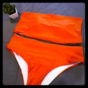 Bandeau High Cut High Waisted Two Piece Bikini